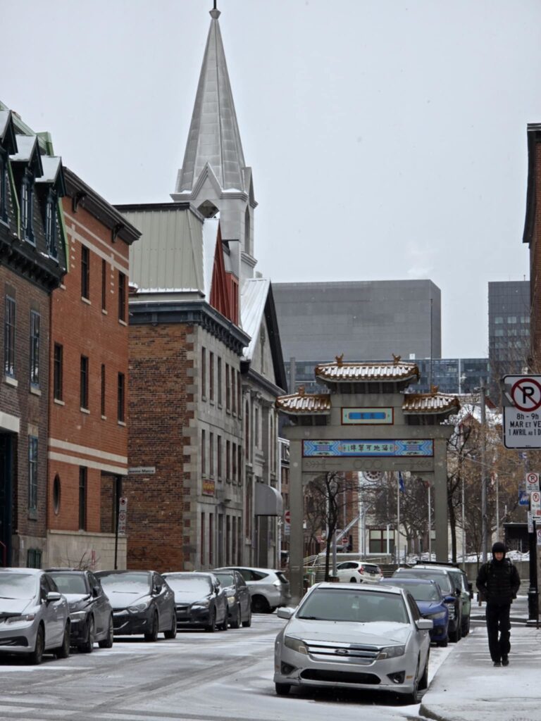 Montreal chinatown gate in winter
