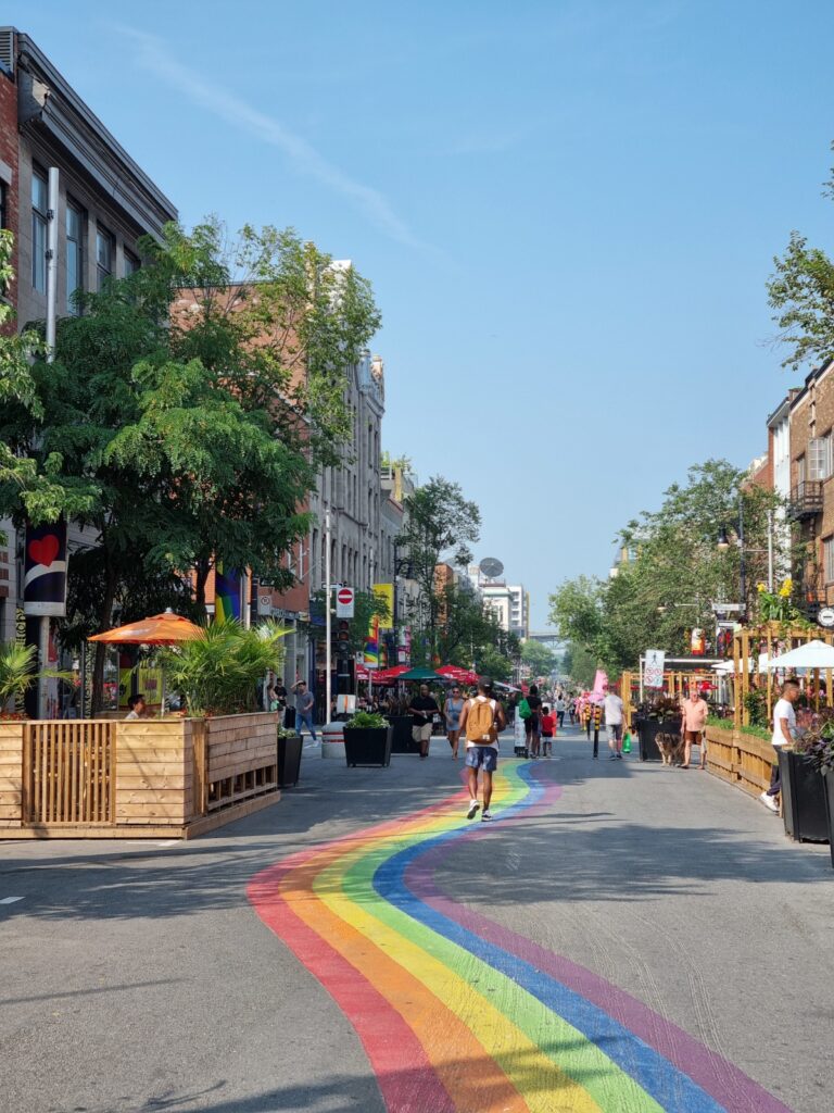 Pedestrian street at the Village in Montreal in summer