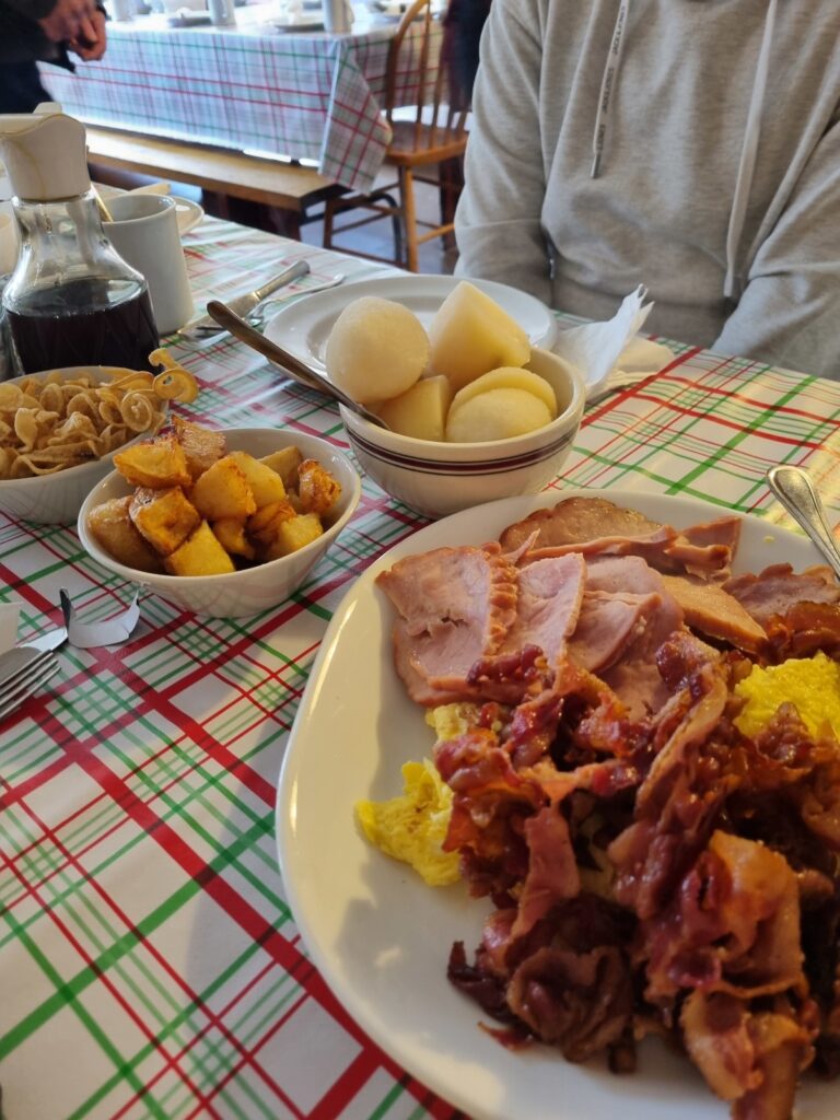 Sugar shack meal with bacon eggs potatoes