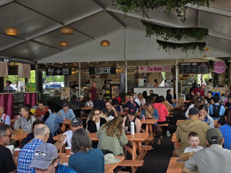 Outdoor food court at Atwater market in Montreal