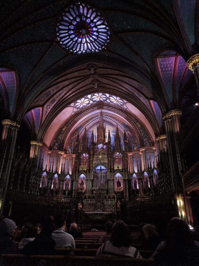 Notre Dame Basilica of Montreal in the dark before AURA experience